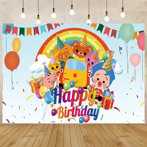 P-lim Plim Photography Backdrop Clown Baby Shower Happy Birthday Party Photo Background Photo Studio Props Decor Banner Tapestry Flag