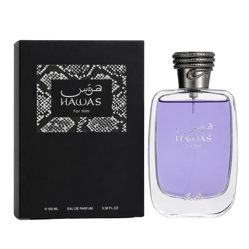 Rasasi Hawas for Him Eau de Parfum - Aromatic Aquatic, Fresh, Fruity, Citrus Spicy Fragrances, Musky Men's Cologne, 100ml/3.4 fl oz Regular Edition, 3 to 3.9 fl oz Single Item, Adults' Cool Gift for Birthday & Father's Day