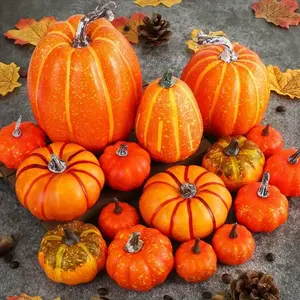 16pcs Pumpkin Autumn Decoration Set, Large & Small Sizes, Foam Plastic, Perfect for Halloween, Thanksgiving, Fall Decor