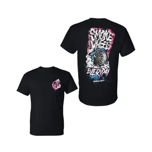 Hard Tuned Smoke Wheels T-Shirt, Street Racing Skull and Tire Burnout Artwork 2 Sides Graphic Tee, Soft Cotton Blend Shirt, Streetwear Apparel for Men and Women, Gift for Car Enthusiasts