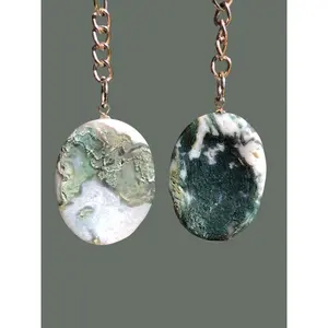 Crystal Worry Stone Keychain - Moss Agate, Amazonite, Lepidolite, Black Obsidian, Rainbow Moonstone, Clear Quartz