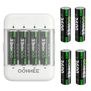 OOHHEE White 8x AA Lithium Batteries 3600mWh 1.5V Rechargeable with Fast Charging Storage Box