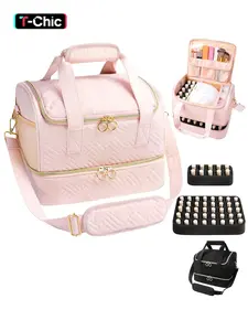 Nail Polish Organizer Bag, Nail Kit Storage Carrying Case with Shoulder Strap, Double Layer Nail Supplies Organizer Handbag for Women, Cosmetic Bag, Makeup Bags, Travel Makeup Pouch