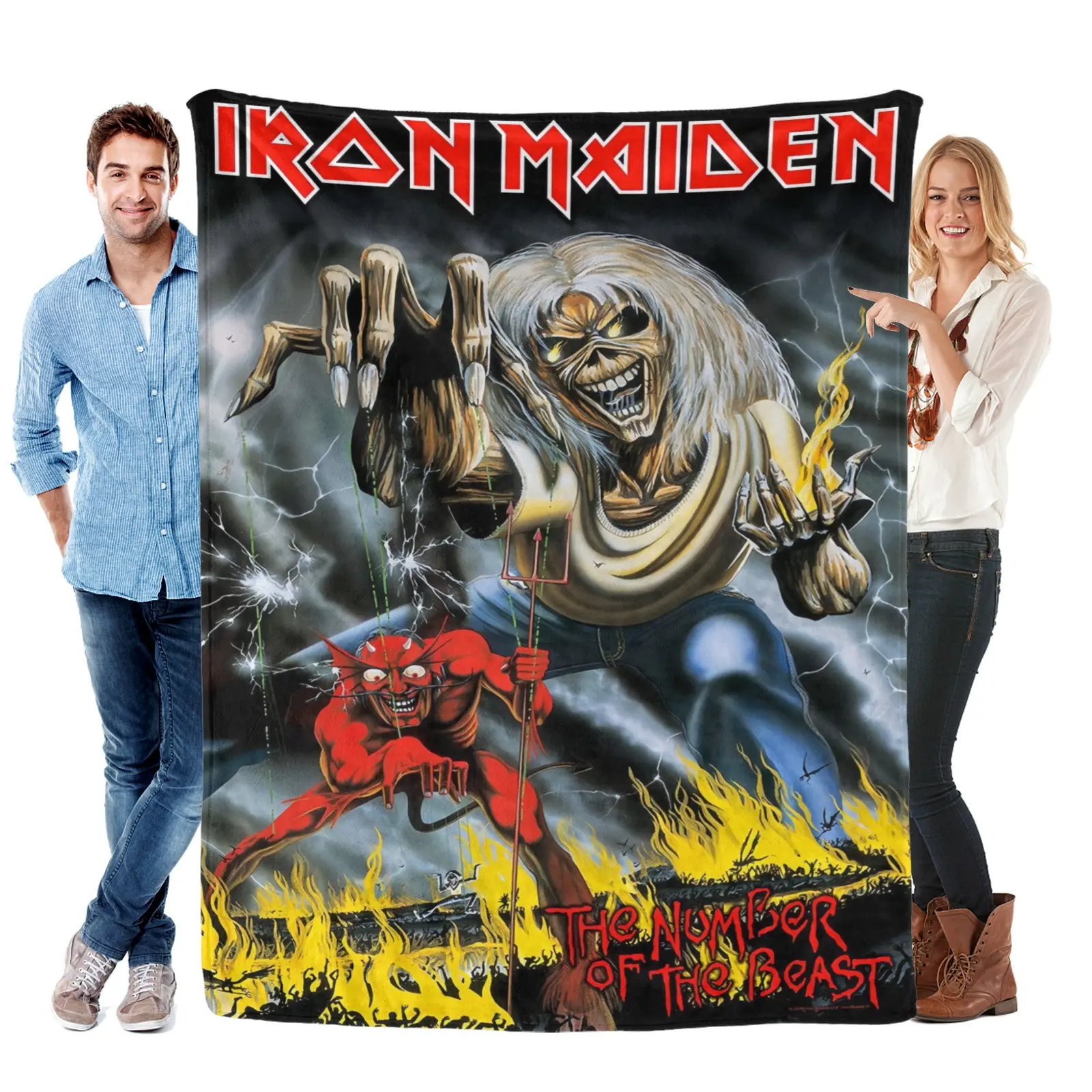 Iron Maiden Heavy Metal Band Flannel Throw Blanket, Soft Warm Plush, Cozy Aesthetic, Warm Aesthetic, Cozy Room Vibes, Rock Music Fan Gift, Gothic Bedroom Decor for Teens & Adults, All-Season Bedding & Couch Linen