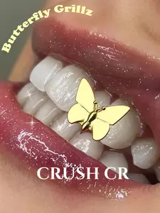 CRUSH CR 1pc Butterfly Tooth Cap Grillz Tooth Gems – 18K Gold Plated Copper, Cute & Elegant Hip-Hop Jewelry for Black Women, Girls & Men. Perfect for Valentine’s Day, Date Night, Music Festivals, Halloween & Y2K K-Pop Style