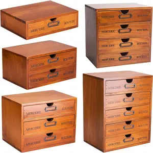 5-Piece Vintage Organization and Storage Set – single-, two-, three-, four-, and five-drawer organizer chests – embroidery, sewing, arts and crafts journaling – stackable modular storage