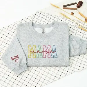 Custom Colorful Mimi Mama Embroidered Sweatshirt with Kids Name on Sleeve –  Mom Mothers Day Birthday Gift, Gift for Grandma   Personalized