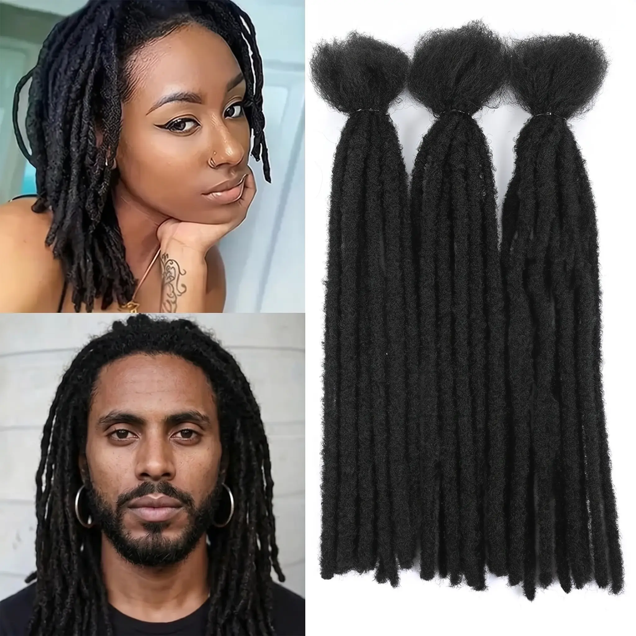 Handmade Real Human Hair Dreadlock Extensions | Permanent Loc Extensions for Men Women Basic Style | Dyeable & Bleachable 0.4-0.6cm Width 4-12 Inches | for Loc Repair Add Length Thickness Loc Journey Interlock Locs