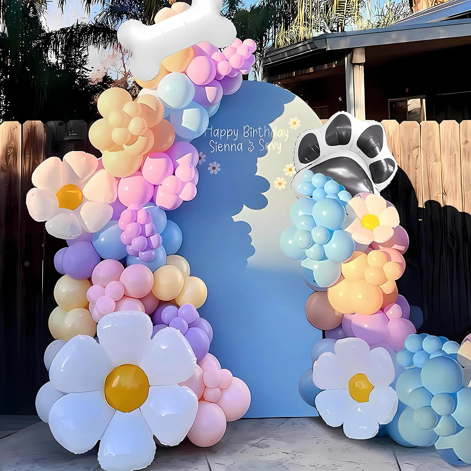 140pcs Blue Balloon Arch Kit, Pastel Blue, Pink, Purple, Dog Paw & Daisy Foil for Baby Shower