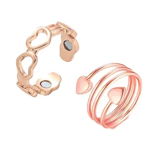 Rose Gold Magnetic Ring for Women – Adjustable Heart-Shaped Energy Ring, Fashionable Copper Healing Jewelry, Suitable for Daily Wear and as a Valentine's Gift