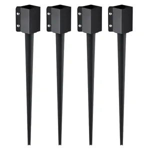 VEVOR Fence Post Anchor Ground Spike, 4 Pack 36x 4x 4 Inches Outer Diameter (Inner Diameter 3.5x3.5 Inches), Metal Black Powder Coated Post Stake Ground, for Mailbox Deck Garden Railing