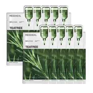 MEDIHEAL Tea Tree Essential Mask Alcohol-Free Blemishes Treatment Sheet for Sensitive Dry Skin Types with Tea Tree Leaf Extract Centella Asiatica & Chamomile Pack of 10 - Lightweight