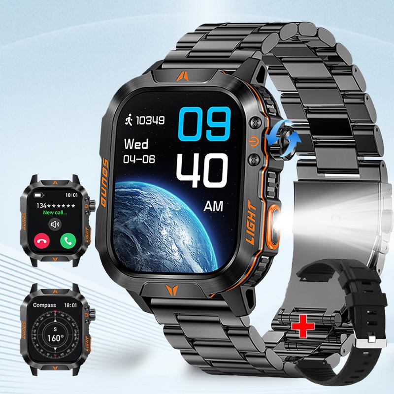 2026 Outdoor-Style Smartwatch with 2.01-inch IPS Screen LED Lighting Wireless Call Sports Modes Calorie Tracker Compass Weather Alerts Men's Gift
