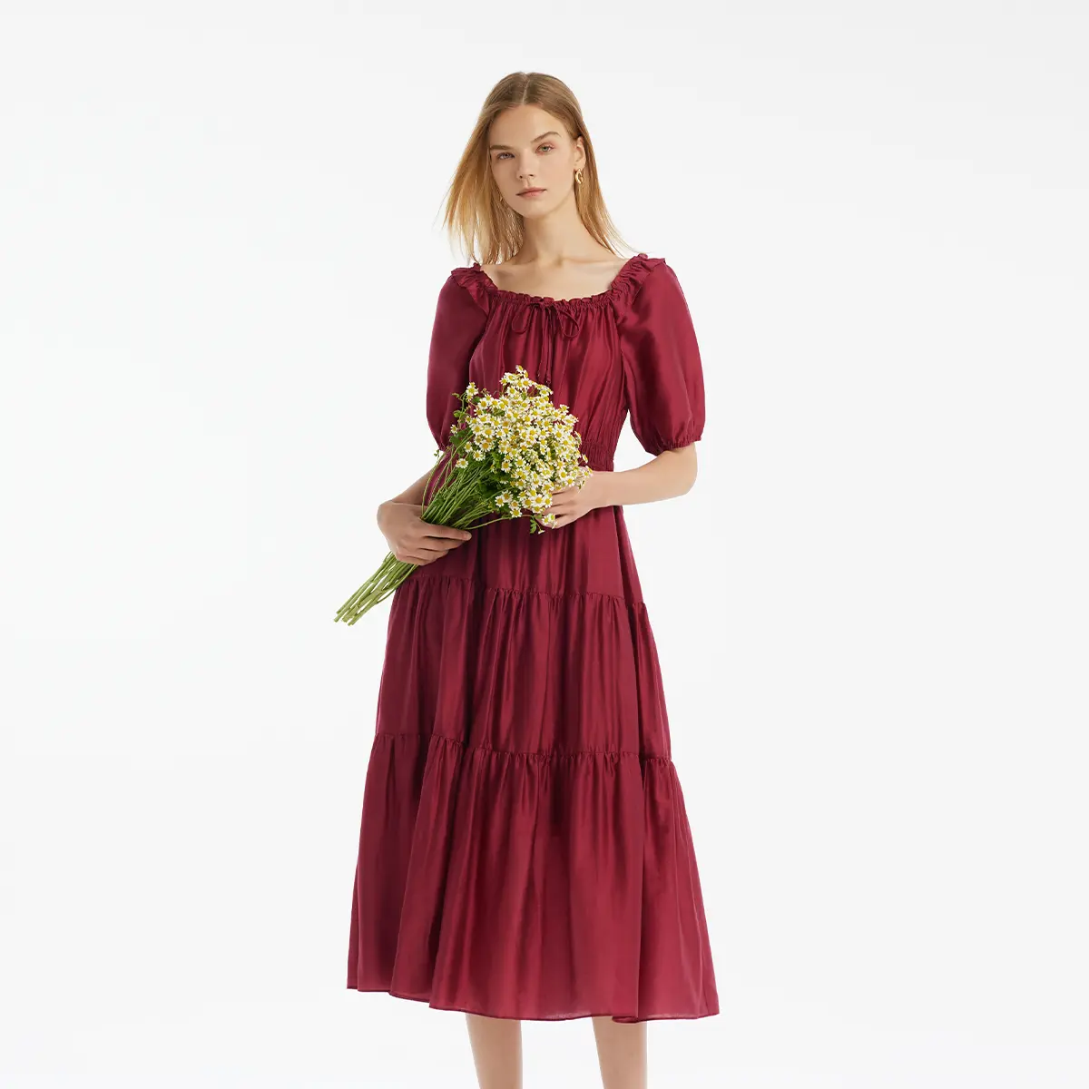 Tencel Ruffle Tiered Women Maxi Dress Casual Fit