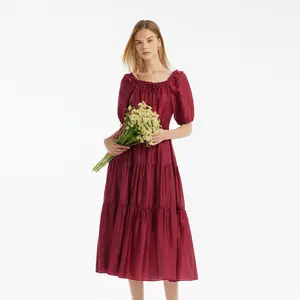 Tencel Ruffle Tiered Women Maxi Dress Casual Fit
