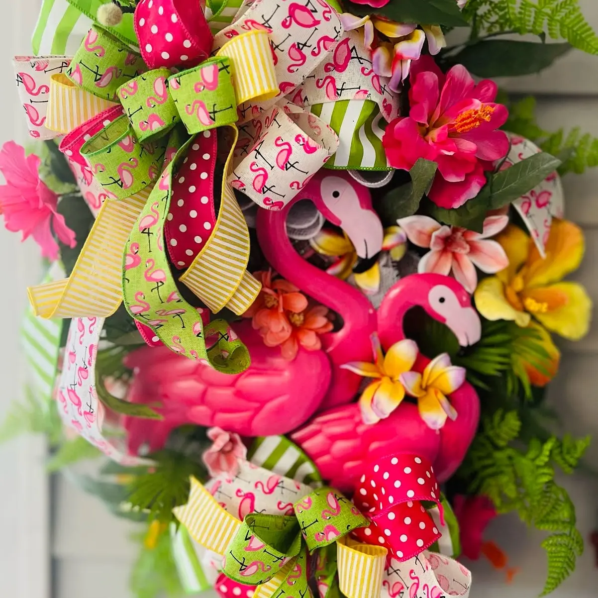 Flamingo + wreath + swag + home + decor + summer + tropical + gift + door hanging + wall hanging