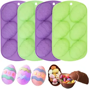 3pcs/4pcs Silicone Egg Mold Set, 6-Cavity Easter Chocolate Molds, Food Grade Non-Stick Baking Molds for Candy Jelly Cupcakes Soap Making, Reusable Chocolate Mold