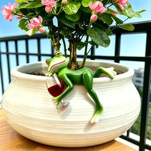 Funny Resin Frog Garden Statues, Lovely Flower Pot Edge Decor For Yard Lawn Patio Outdoor, Whimsical Miniature Frog Ornaments, Ideal Unique Birthday Holiday Gifts For Women, Pretty Plant Accents To Decor Fairy Garden & Potted House Plants,summervibes