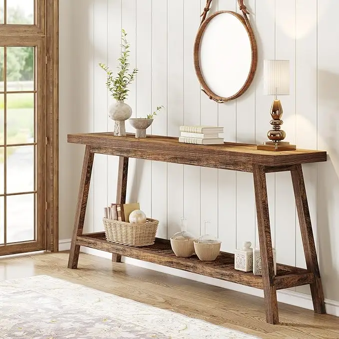 Tribesigns Farmhouse Console Table, 70.9" Entryway Table 2-Tier Sofa Table