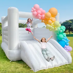 12FT White Large Inflatable Bouncy Castle For Kids Birthday Party Events Bouncer Jumping Castle With Slide