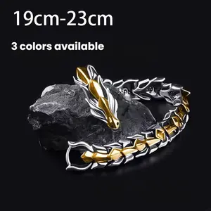 Fashion European And American Retro Dragon Head Multi-color Men's Bracelet Domineering Longlin Metal Keel Punk Hip-hop Trendy Gift To Him