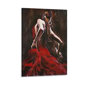 Spanish Flamenco Dancer in Red Dress Oil Paintings on Canvas,Women Dancing Art Pictures Canvas Poster Bedroom Decor Sports Landscape Office Room Decor Gift Frames Ornaments Decoration Photo Artistic Wall Print Hanging