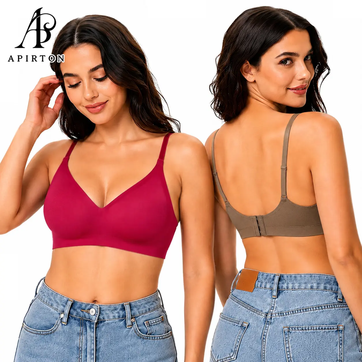 Apirton Womens Wireless Comfortable Bra Seamless Tshirt Bra DeepV Everyday Bras Jelly Supportive Bralette summerwins Breathable Bras Womenswear