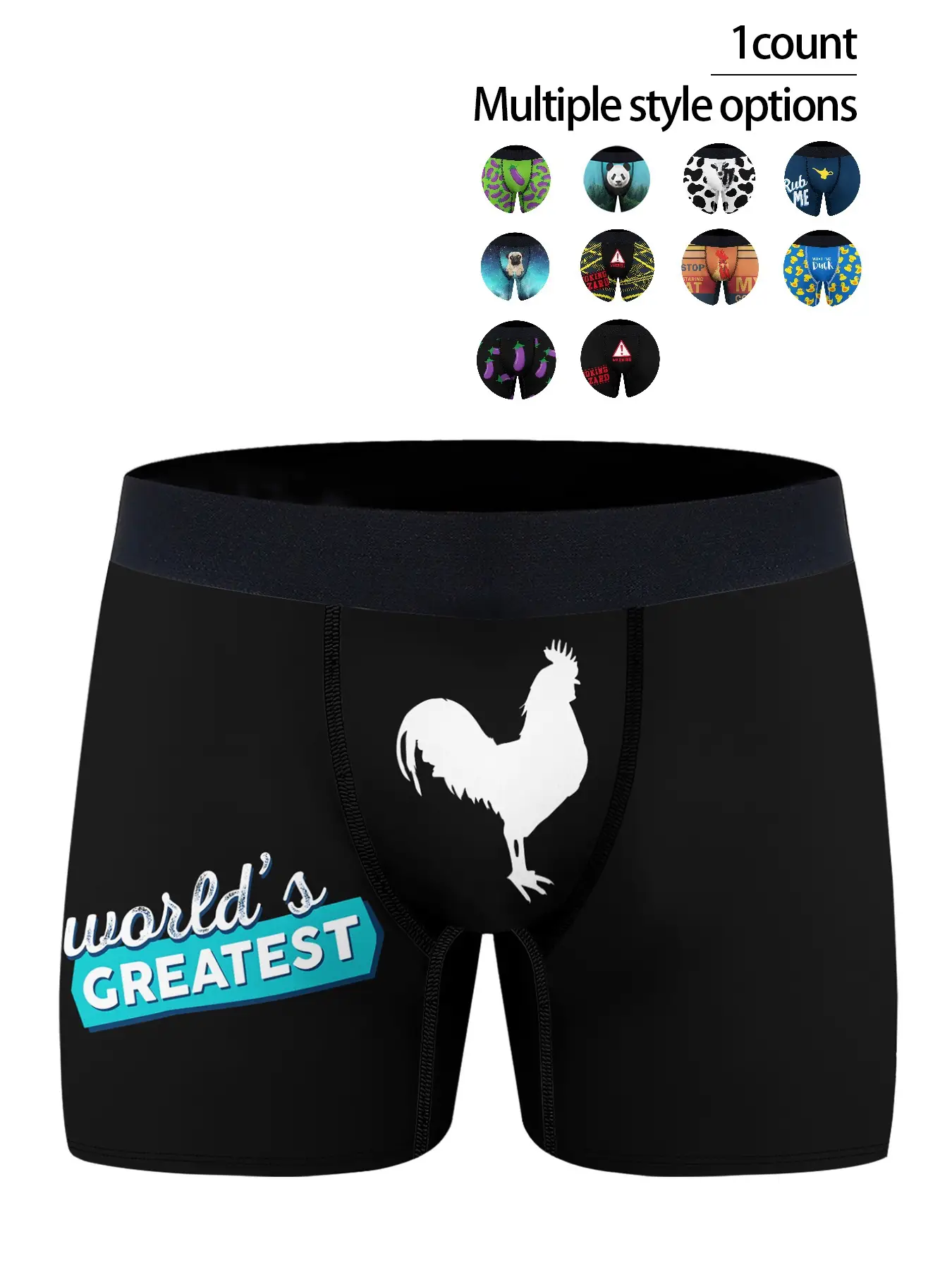 Men's Rooster & Letter Print Boxer Brief, Casual Comfy Breathable Underwear for Daily Wear, Menswear for All Seasons