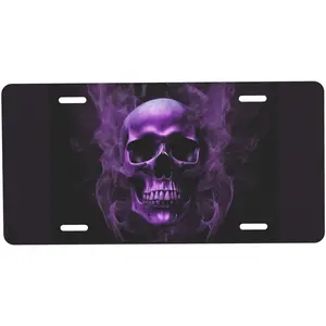 License Plate Purple Skull Printed Decorative Car Front License Plate,Vanity Tag,Metal Car Plate,Aluminum Novelty License Plate for Men/Women/Boy/Girls Car,6 X 12inch