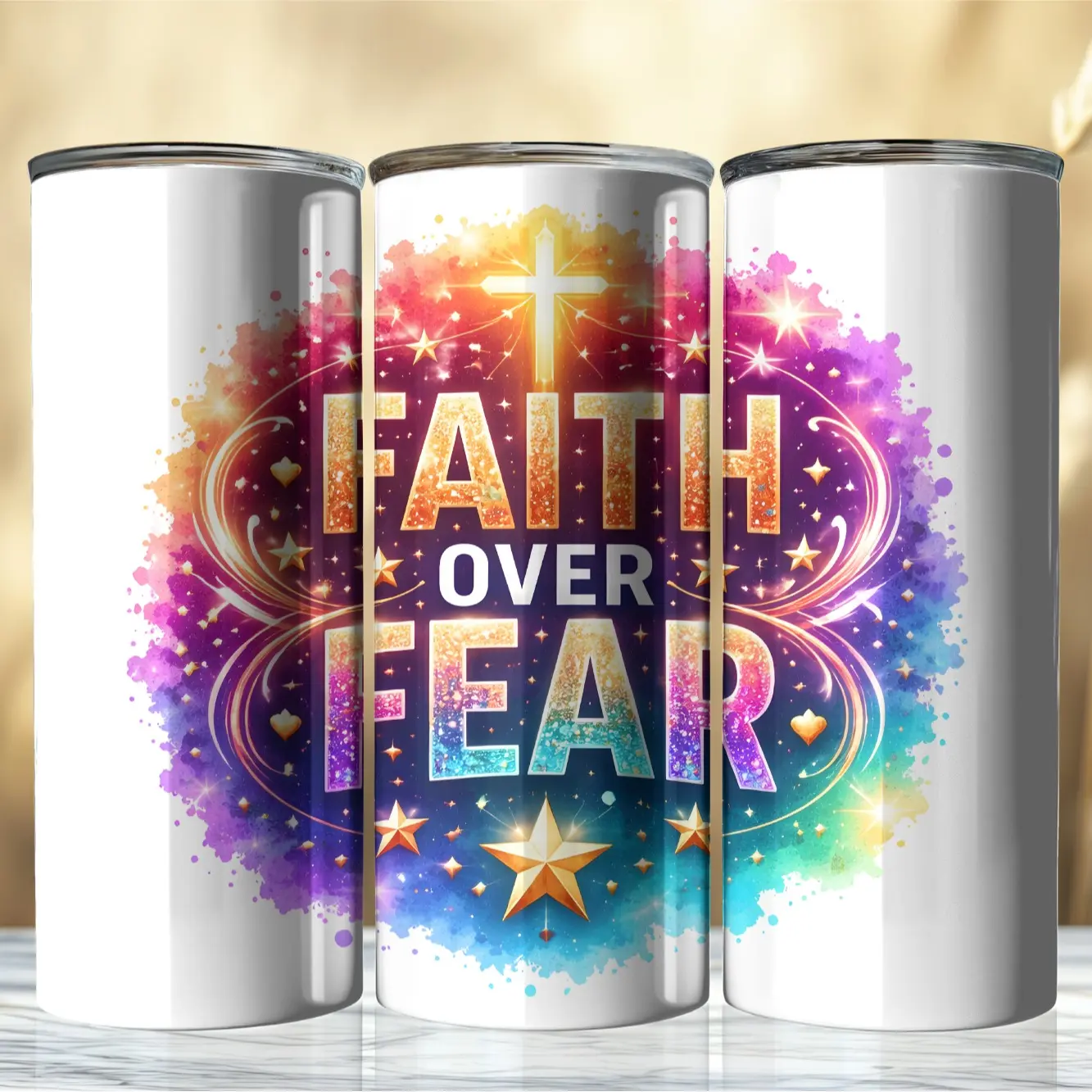 Faith over Fear 20oz Stainless Steel Tumbler with Lid and Straw