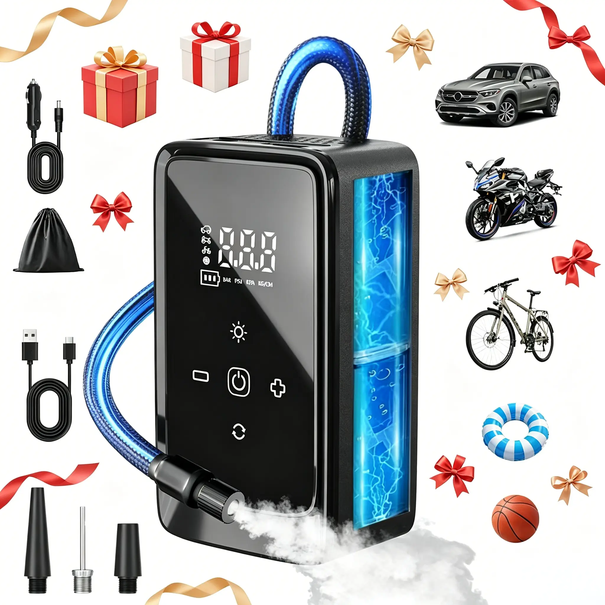 【DealsForYouDays】Tire Inflator Portable Air Compressor, with Digital Pressure Gauge Inflater 150PSI, 3X Fast Inflation Auto Shutoff Large Battery Tires Pump for Cars Motors Bikes Balls - Auto parts!