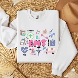 EMT Sweatshirt – Emergency Medical Technician Shirt – EMS Paramedic Gift for EMT and First Responders Cotton Crewneck