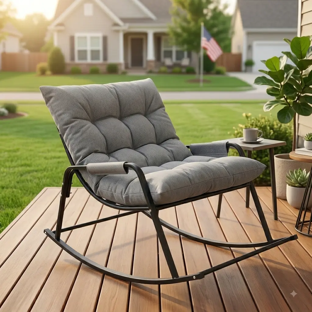 Rocking Chair for Adults Thick Padded Cushion Lounge Chair Comfortable Indoor Outdoor Chair for Patio Porch Living Room Bedroom