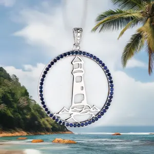 LIGHTHOUSE STERLING SILVER NECKLACE WITH BLUE SAPPHIRE BORDER