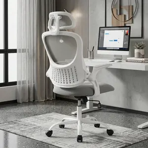 Ergonomic High-Back Mesh Desk Chair, Adjustable Headrest + Lumbar Support, Flip-Up Arms, Rolling Wheels, Comfortable Work Chair for Home Office/Study/Bedroom
