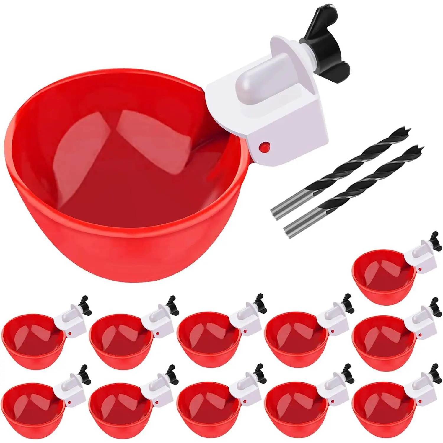 Chicken Waterer Cups, 12 Packs Large Chicken Watering Cups, Automatic Chicken Water Cups, Tee Fittings Poultry Feeder Cups Suitable for Chicken, Duck, Goose, Turkey with Two Mounting Hole Openers diy kit pvc Bowl Dispenser Feeding and Waterer Set summervi