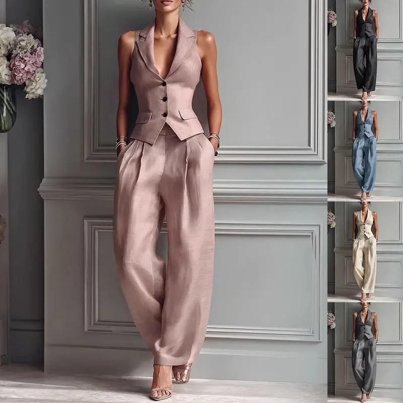 Summer Sleeveless Suit Casual Single-breasted Vest And Casual Pants Set
