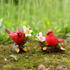 American Cardinal Bird Ornaments Micro Landscape Resin Crafts Cute DIY Handmade Ornaments for Gardening Landscaping Desktop Decoration
