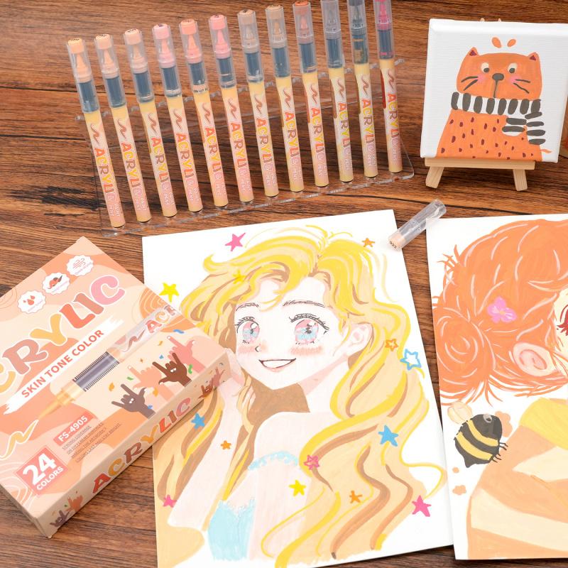 Skin Tones Art Markers,12/24/36 Color Soft Brush Tip Acrylic Paint Pens, Quick-Drying Waterproof Acrylic Paint Markers for Illustration Sketching, Wood,Glass,Fabric,Rocks Painting, Colored Markers, Art Marker Set
