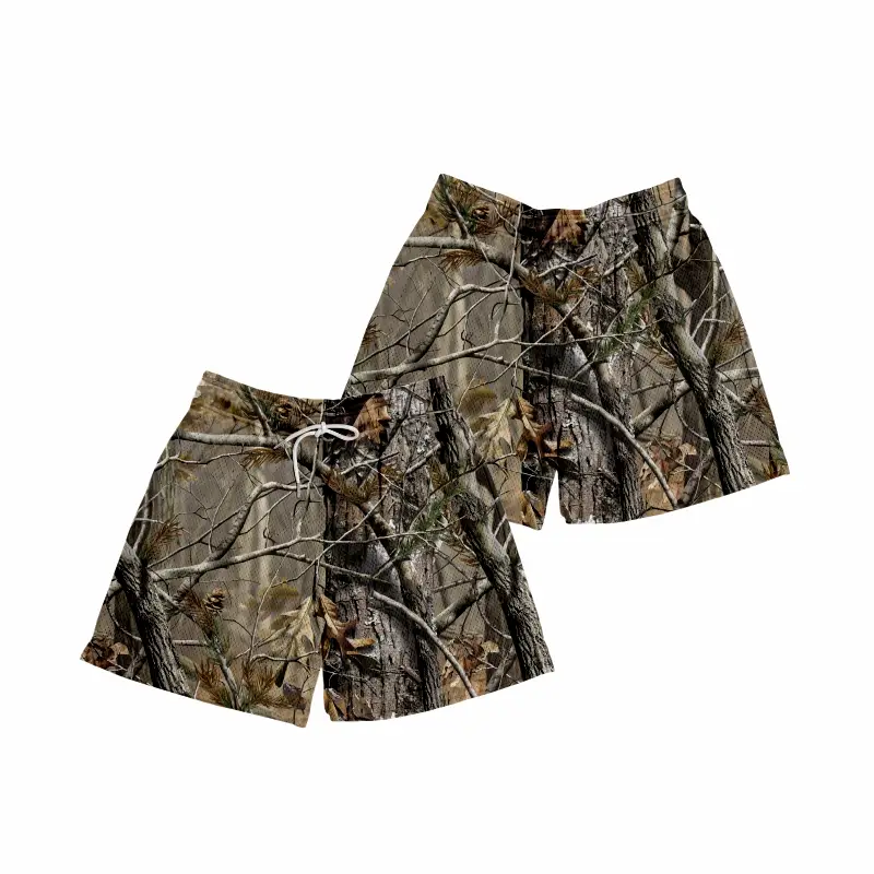 5 Inches Inseam Real Tree Print Tropical Casual Mesh Camo Chic Fitted Trend Mid Waist Shorts For Men & Women, Breathable & Versatile for Basketball, G