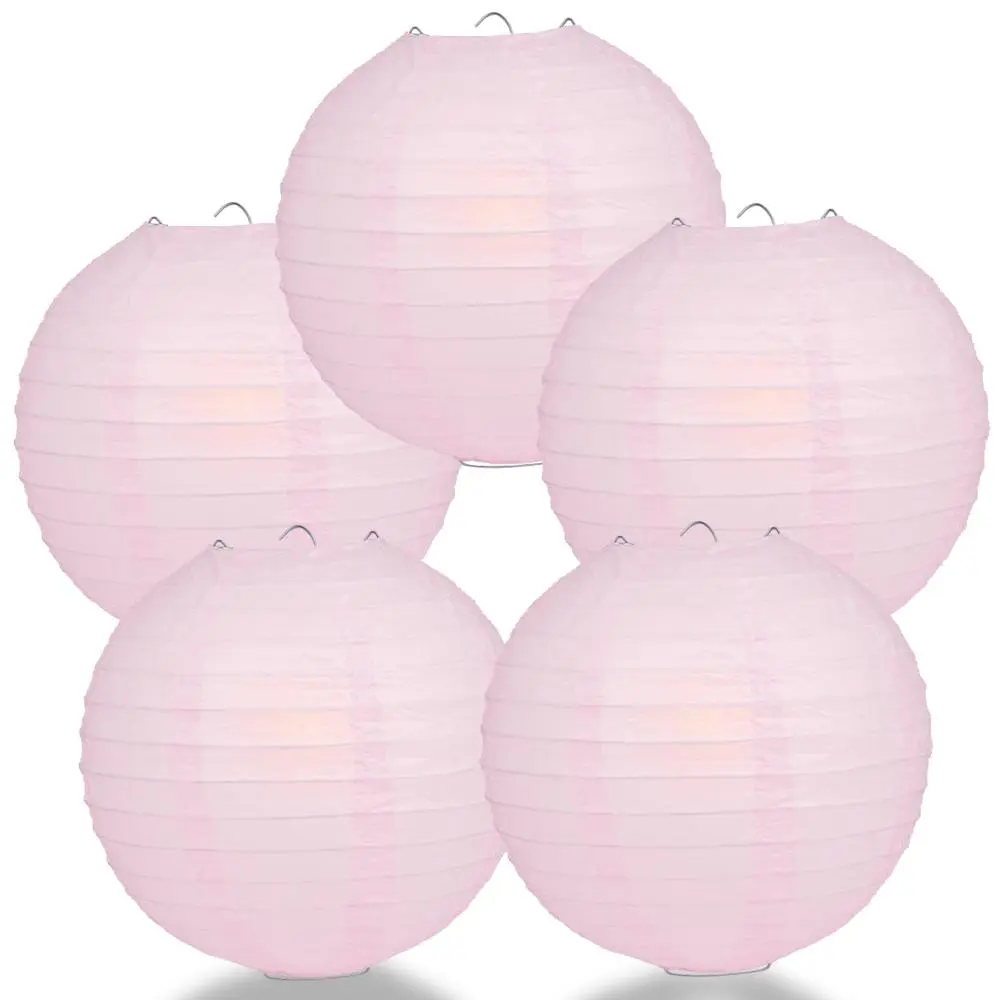5-Pack 12 Inch Pink Parallel Ribbing Round Paper Lanterns
