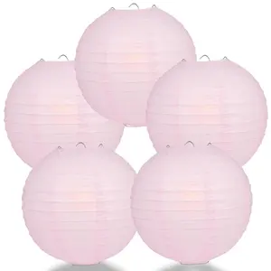 5-Pack 12 Inch Pink Parallel Ribbing Round Paper Lanterns