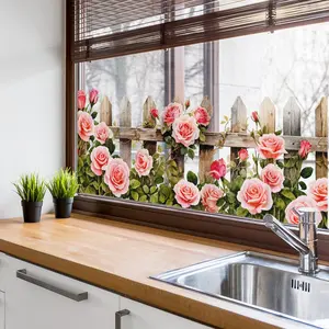 Flower Pattern Window Sticker, Self Adhesive Window Decal, Decorative Sticker for Home Kitchen Living Room Bedroom, Adhesive Stickers, Ornaments, Decoration, Floral Pattern Sticker