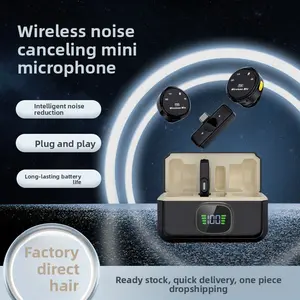 Magnetic Wireless Lavalier Microphone, Dual-Channel Live Streaming Noise-Cancelling Microphone, Large Capacity, Long Battery Life, Compact Microphone