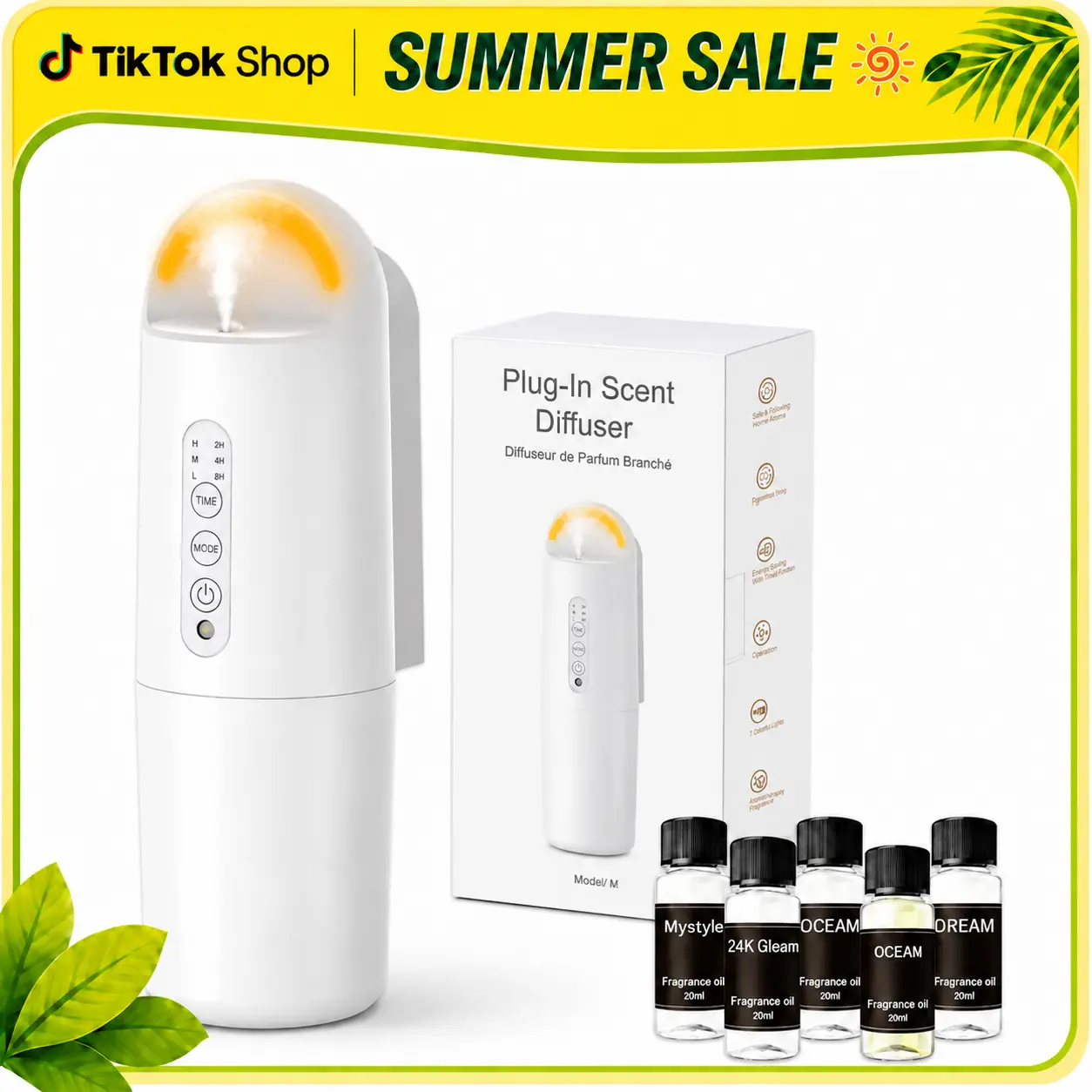 Plug in Waterless Essential Oil Diffuser, Elegant Waterless Scent Diffuser Starter Kit with 24H Smart Timer & Light Sensor, Aromatherapy Diffusers for Home, Office, 100ML