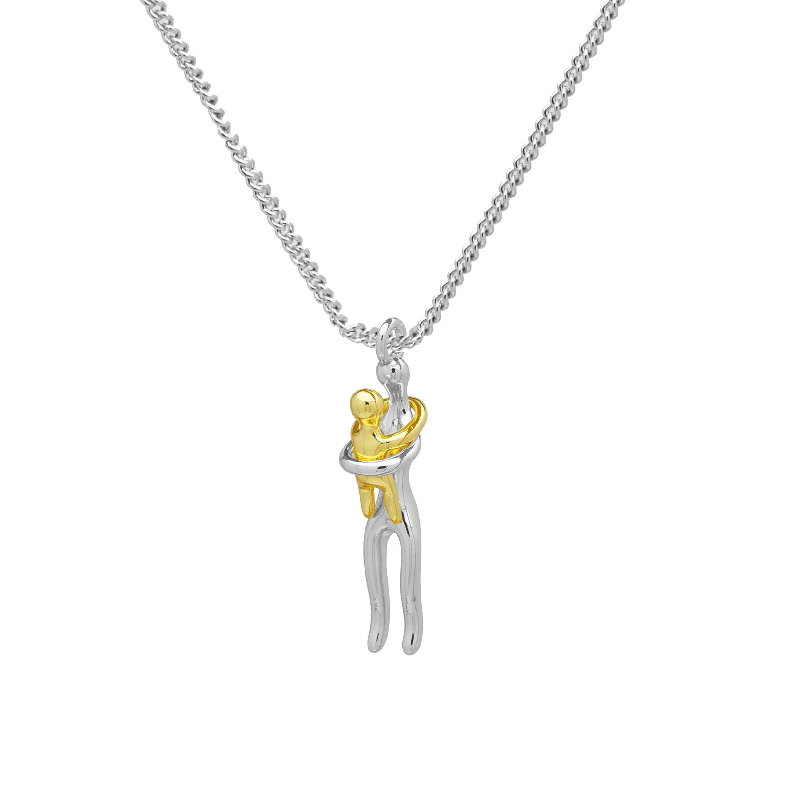 Mother Child Necklace - Stainless Steel Hugging Pendant Necklace with Mom and Child Design, Meaningful Jewelry Gift for Moms, Kids, Family Birthday, Mother's Day & Special Occasions