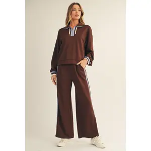 Jodifl Triple Colorblock Stripe Trim Accented Wide Leg Drawstring Sweatpants