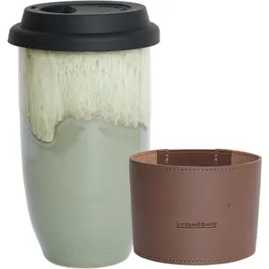 Ceramic Travel Coffee Cup with Lid, 16 Oz, Portable Coffee Mug for  Cup Holder, Microwave and Dishwasher Safe, Reactive  (Pale Green, 16 Oz)