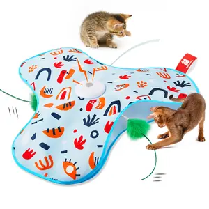 Potaroma Hide and Seek Cat Toy, Unpredictable Moving Feather with Floral Cover, Interactive Automatic Kitten Toy, USB Rechargeable Indoor Exercise Toy for All Breeds