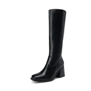 DREAM PAIRS Women's Knee High Boots Chunky Heel Square Toe Tall Boot for Women with Side Zipper